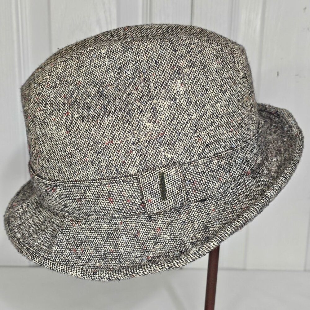 Vintage Grey Tweed Wool Trilby Hat Fedora Short Brim Self Band Mod 60s Walking 7